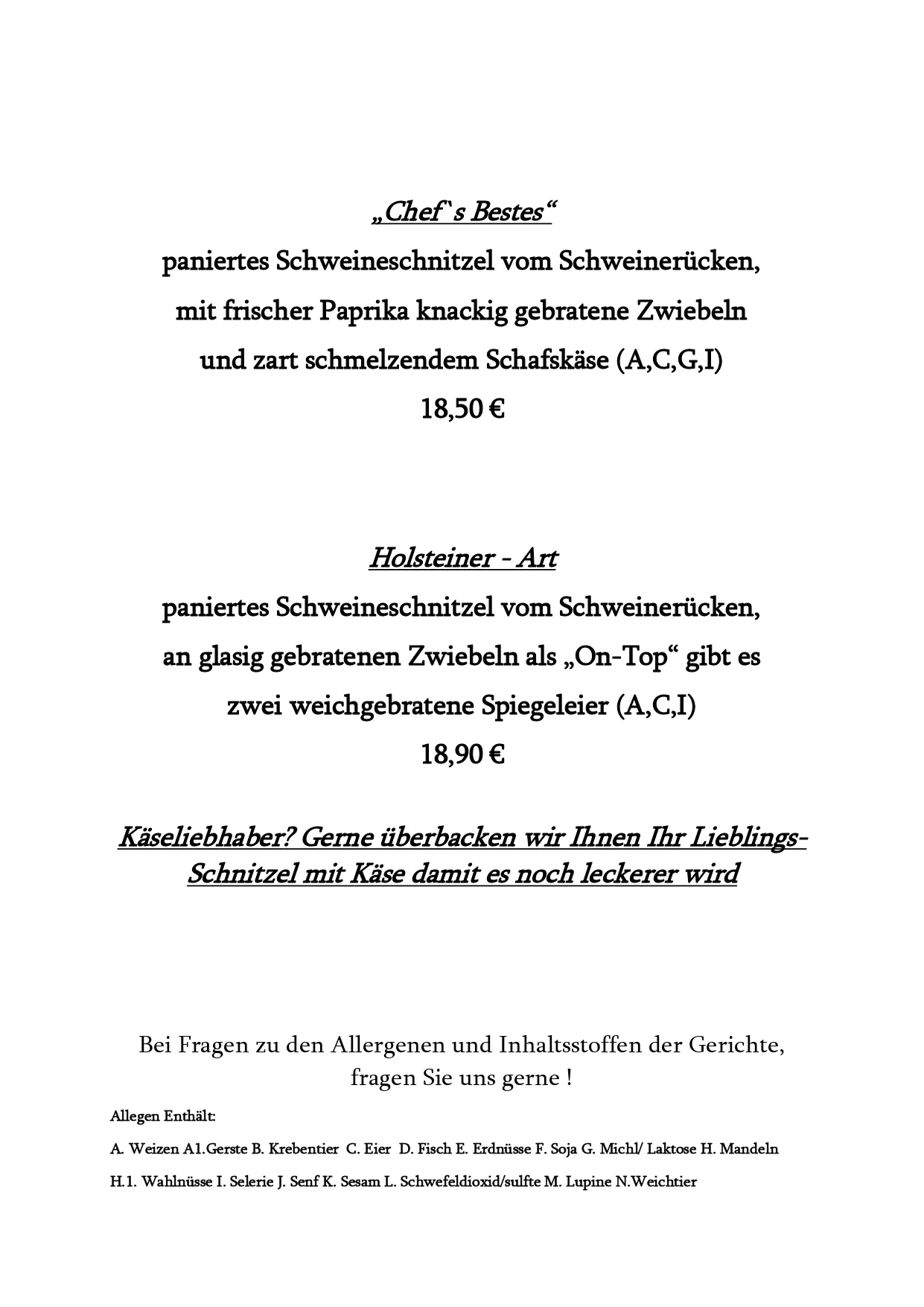 Deutsches Haus - Restaurant - Speisekarte