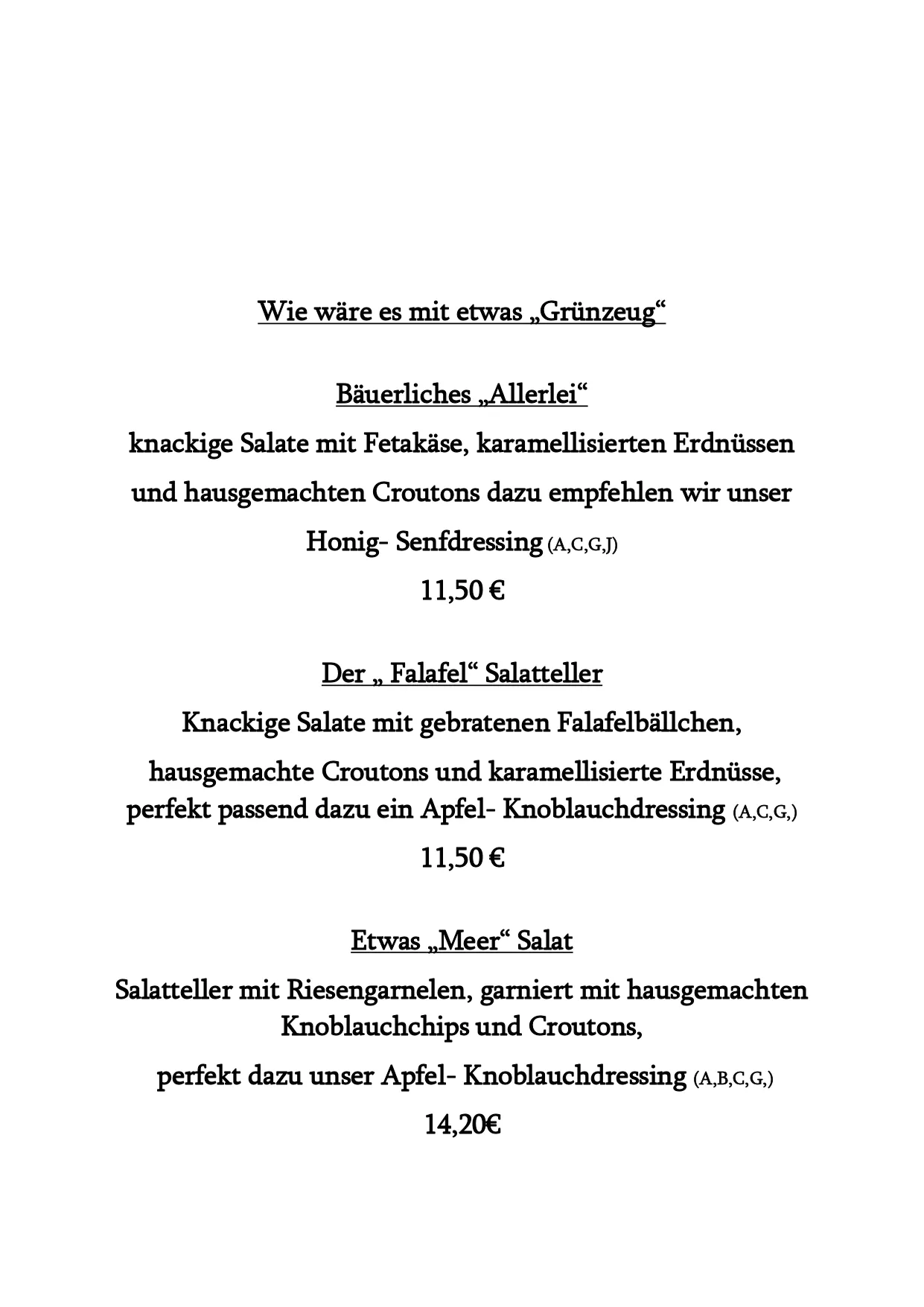 Deutsches Haus - Restaurant - Speisekarte