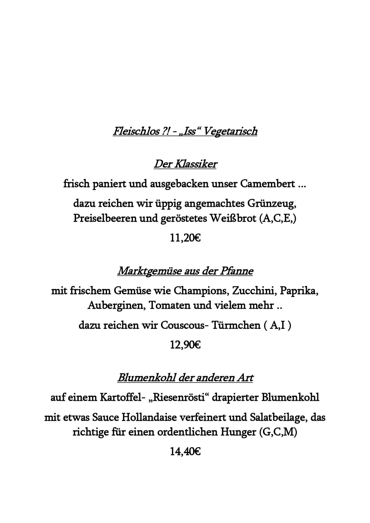 Deutsches Haus - Restaurant - Speisekarte