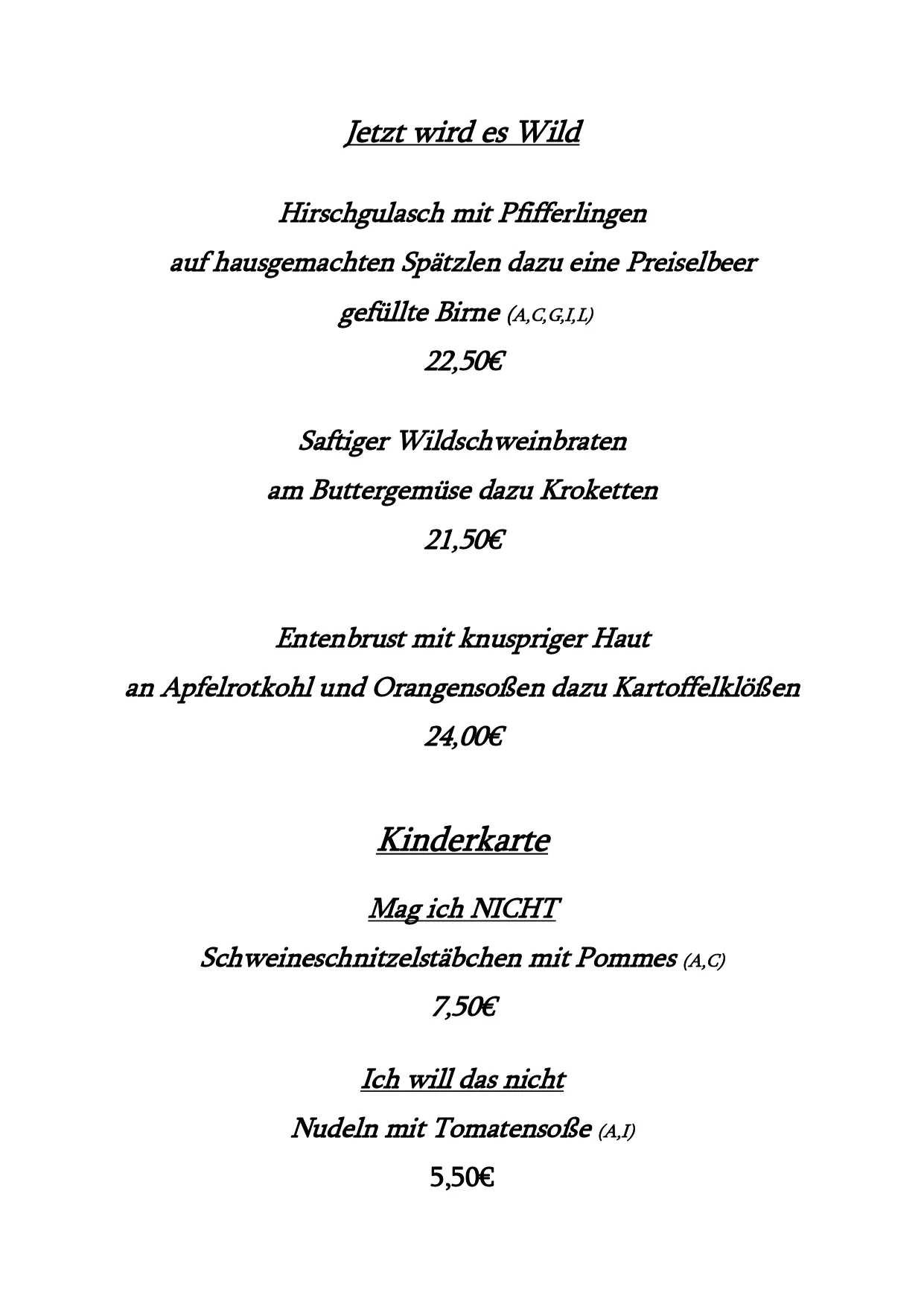 Deutsches Haus - Restaurant - Speisekarte