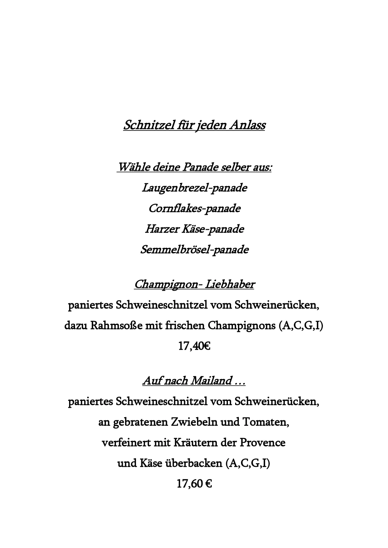 Deutsches Haus - Restaurant - Speisekarte