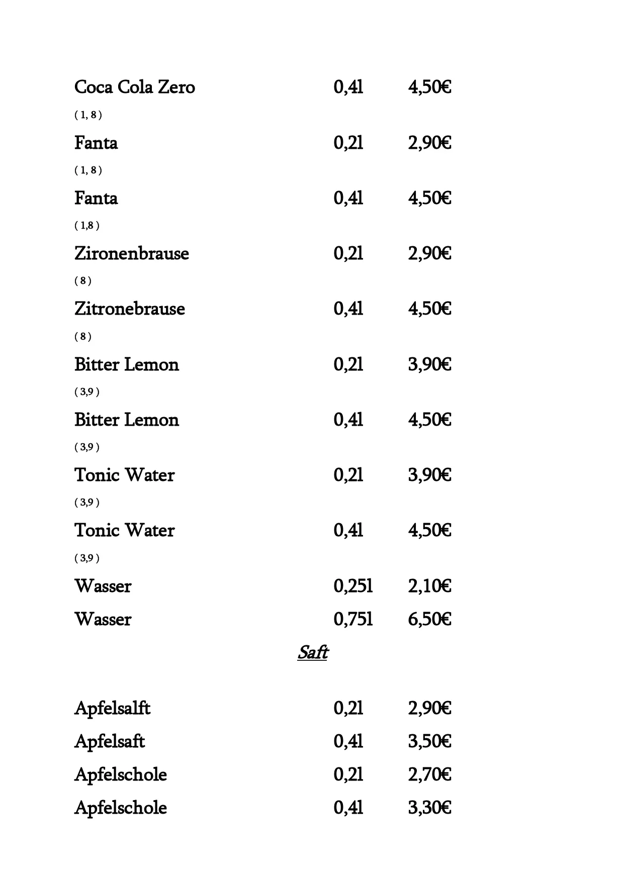 Deutsches Haus - Restaurant - Speisekarte