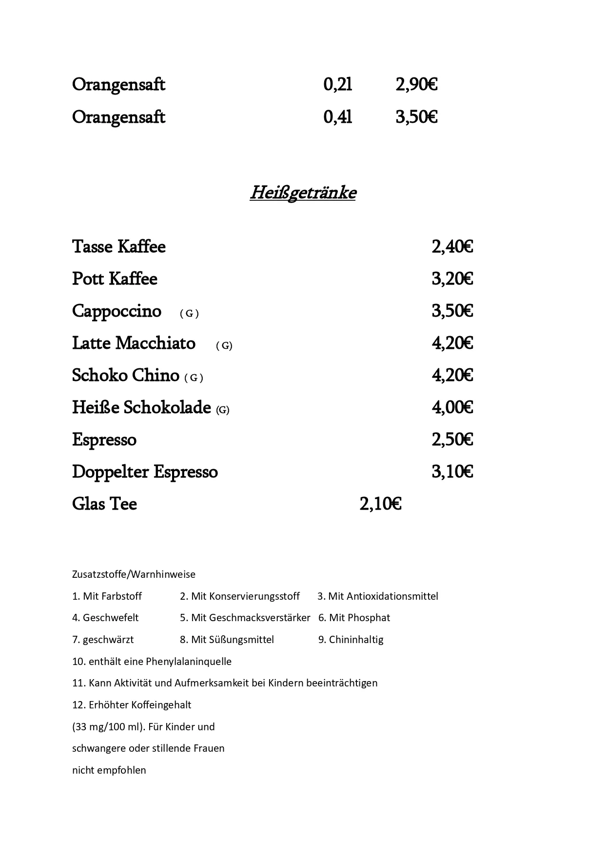Deutsches Haus - Restaurant - Speisekarte