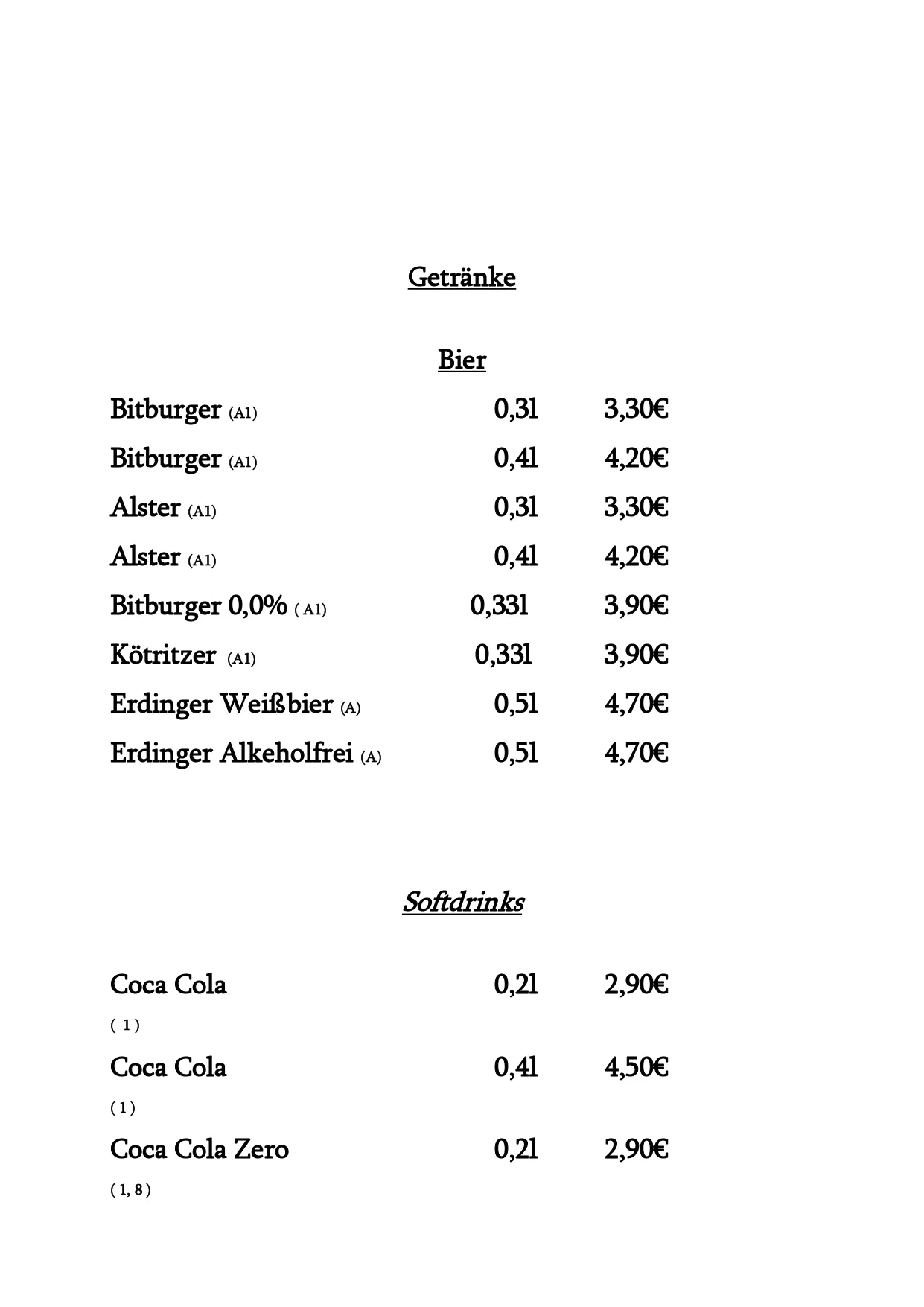 Deutsches Haus - Restaurant - Speisekarte